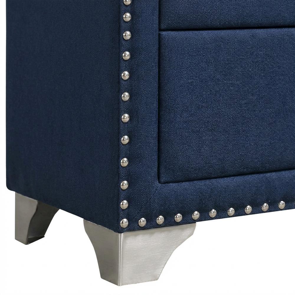 Pacific Blue 5-Drawer Bedroom Chest, Upholstered, Chrome Legs, 35 Inch
