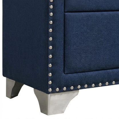 Pacific Blue 5-Drawer Bedroom Chest, Upholstered, Chrome Legs, 35 Inch