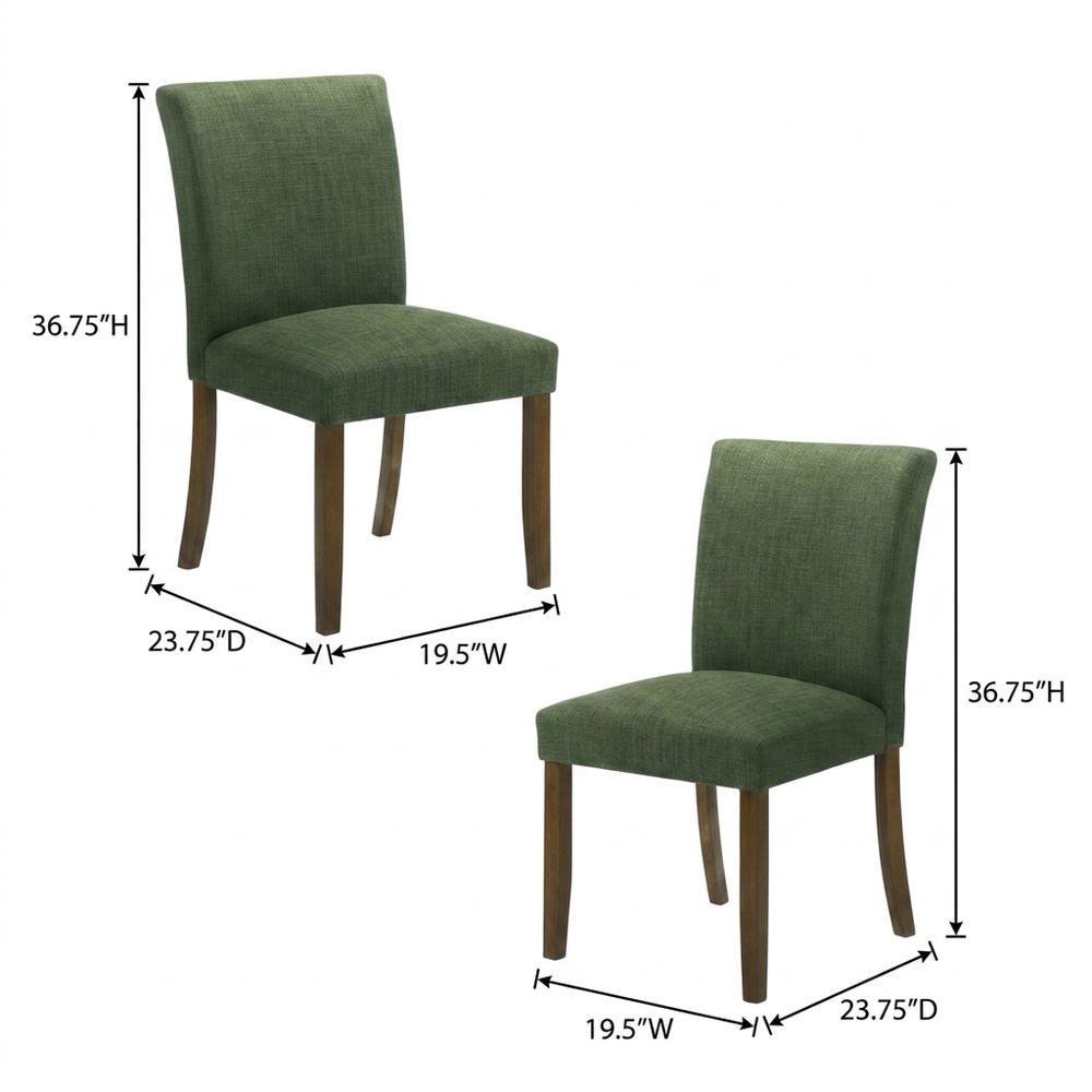 Polyester Upholstered Dining Side Chairs with Wood Legs, Green, Set of 2