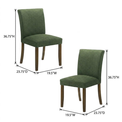 Polyester Upholstered Dining Side Chairs with Wood Legs, Green, Set of 2