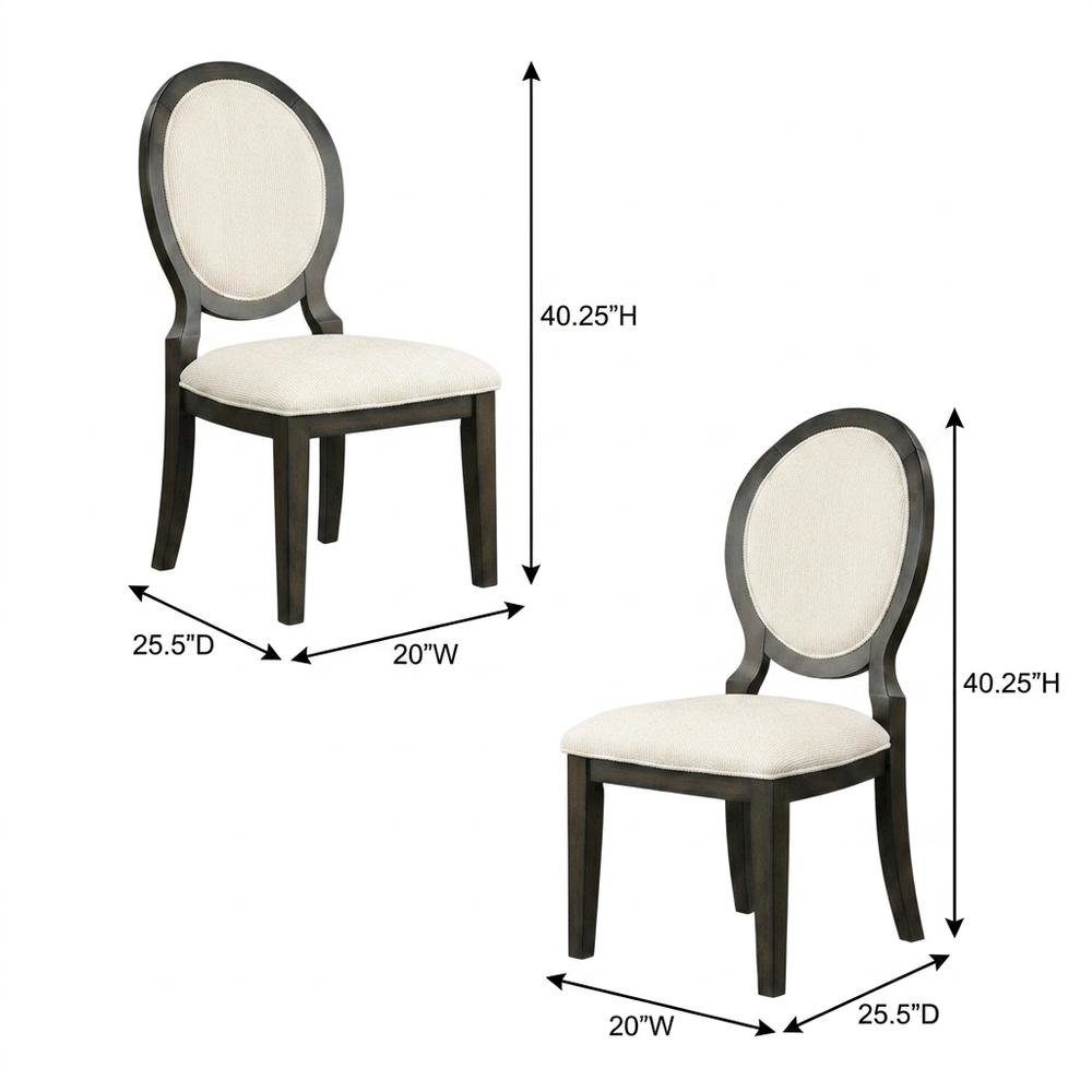 Oval Back Upholstered Wood Transitional Dining Side Chair, Set of 2