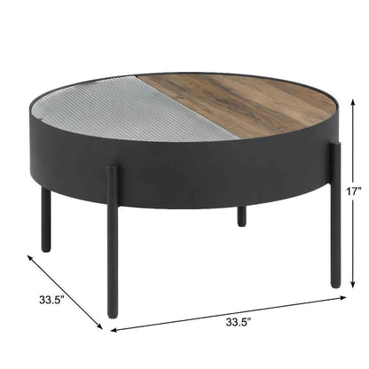 Round Coffee Table Sandy Black with Hidden Storage Rustic Design