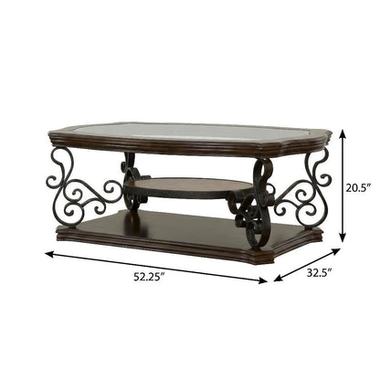 Dark Merlot 2-Piece Glass Top Coffee and End Table Set with Rectangular Design
