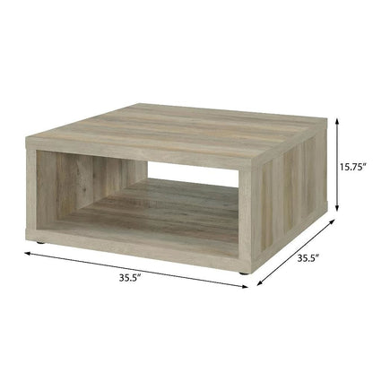 Distressed Pine Square Coffee Table with Engineered Wood and Farmhouse Style