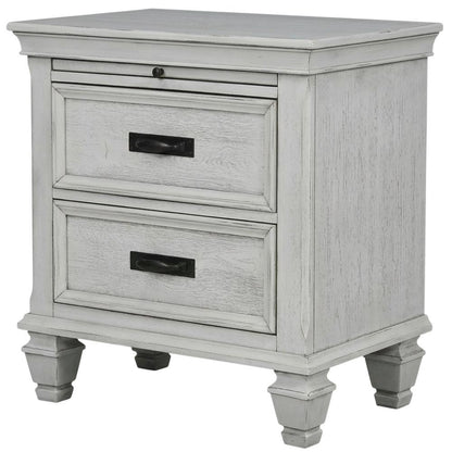 Distressed White Nightstand with 2 Drawers and Farmhouse Style