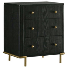 Black Bedroom Nightstand with 3 Drawers and Coastal-Inspired Design