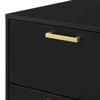 Black Modern Nightstand with Gold Accents and Sturdy Metal Legs