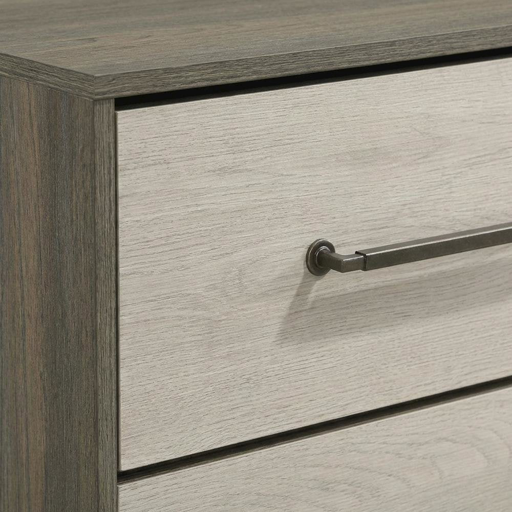 Grey Nightstand with Modern Design and Antique Nickel Finish