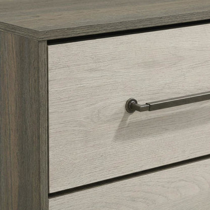 Grey Nightstand with Modern Design and Antique Nickel Finish