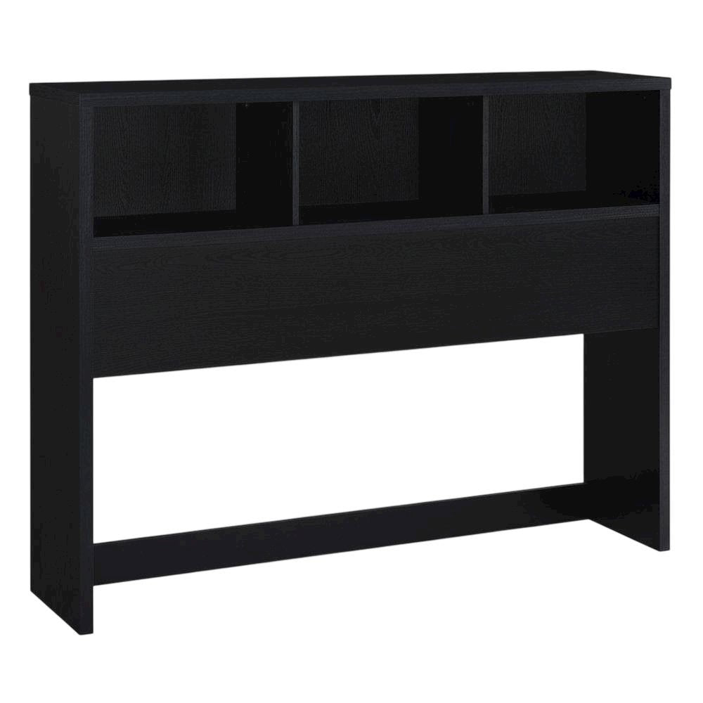 Black Queen Bookcase Headboard, Contemporary Design, Durable Plastic Glide