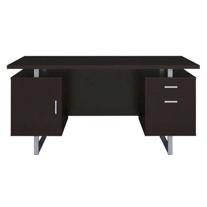 Contemporary Cappuccino Office Desk With 2 Drawers And Metal Legs