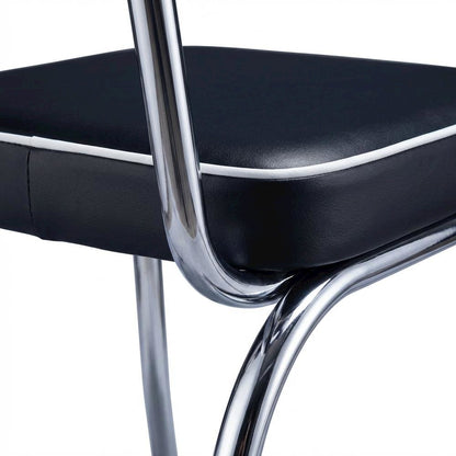 Set of 2 Stylish Black and Chrome Dining Chairs Inspired by Retro Diner Design