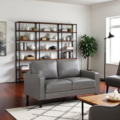 Gray Faux Leather 2 Seater Couch, Leather Loveseat Sofa for Living Room