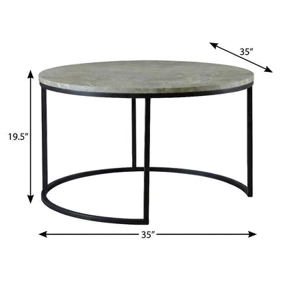 Round Grey Nesting Coffee Tables 2-Piece Set with Faux Marble Tops