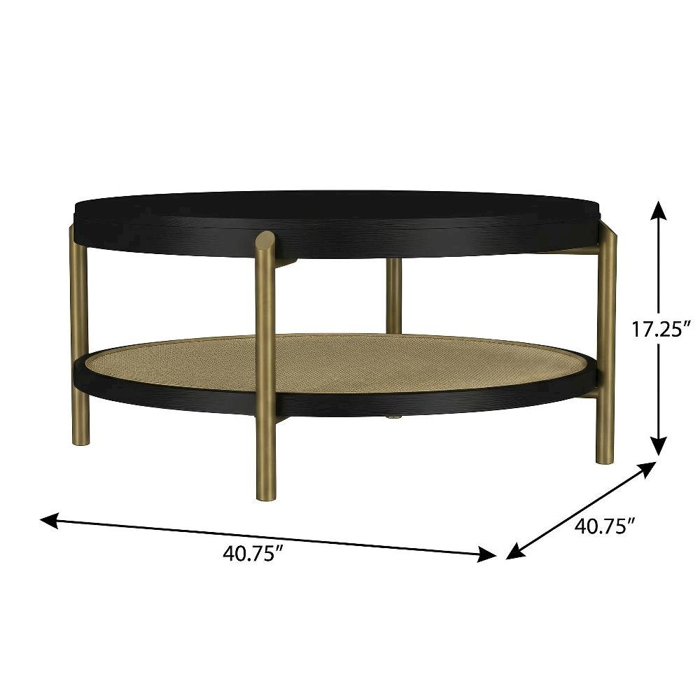 Round Black Coffee Table with Storage Shelf and Adjustable Levelers