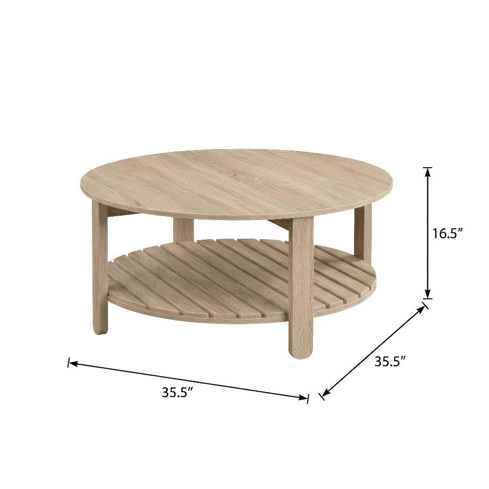 Light Wood Round 3-Piece Coffee and End Table Set with Farmhouse Style