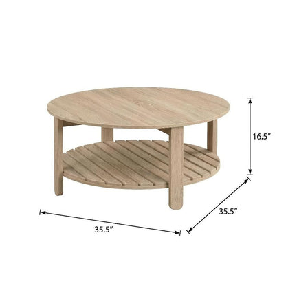 Light Wood Round 3-Piece Coffee and End Table Set with Farmhouse Style