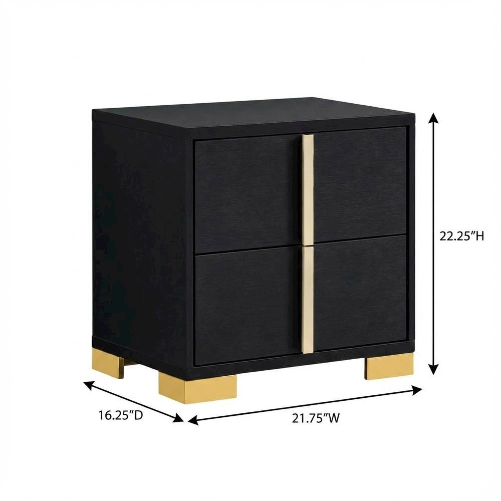 Black Bedroom Nightstand with Metal Legs and Contemporary Style