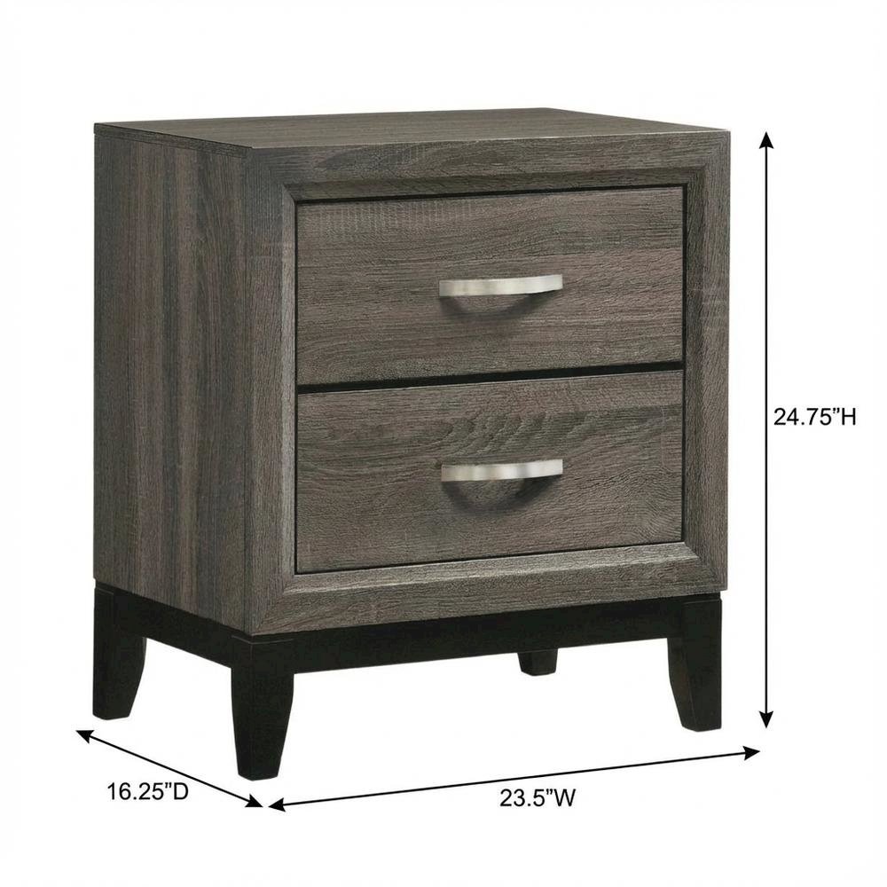 Grey Oak Nightstand with Nickel Finish and Transitional Style