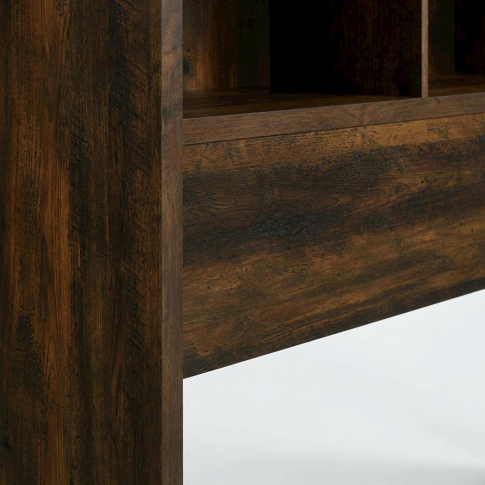 Dark Pine Queen Bookcase Headboard with Transitional Design and Durable Glide