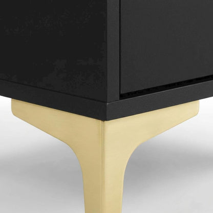 Black Modern Nightstand with Gold Accents and Sturdy Metal Legs