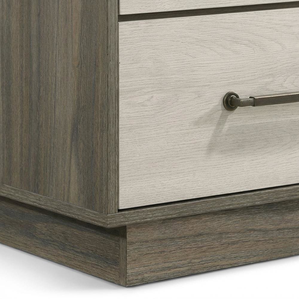 Grey Nightstand with Modern Design and Antique Nickel Finish