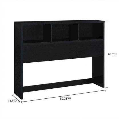 Black Queen Bookcase Headboard, Contemporary Design, Durable Plastic Glide