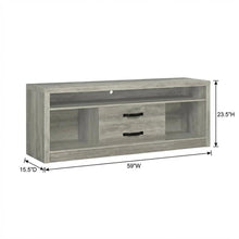 Engineered wood TV stand, two drawers in grey driftwood finish, transitional