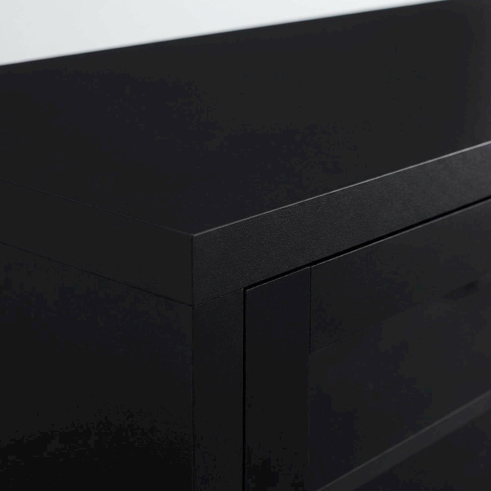 Black engineered wood TV stand, 4 doors, modern design,, durable materials