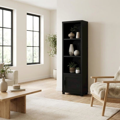 Black 3-Shelf Media Tower With Metal Legs For Storage And Organization