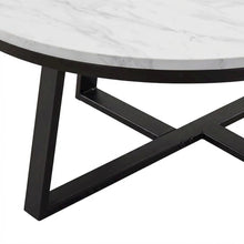 Contemporary Round Faux Marble Coffee Table with White and Matte Black Finish