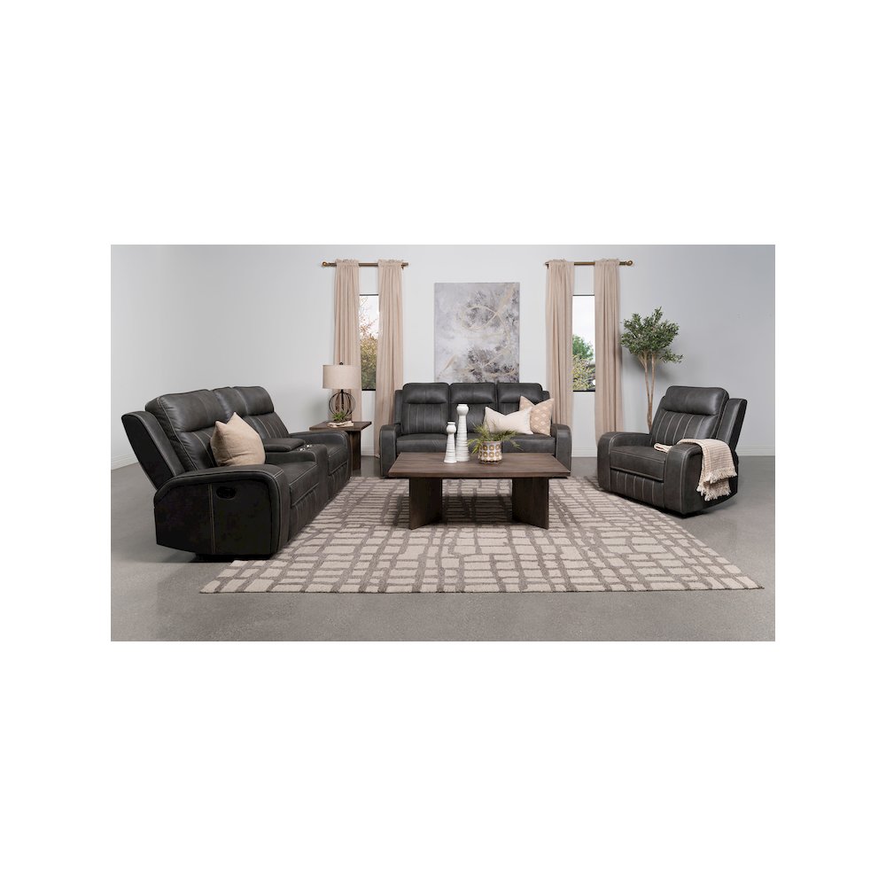 Raelynn Upholstered Track Arm Motion Sofa Grey