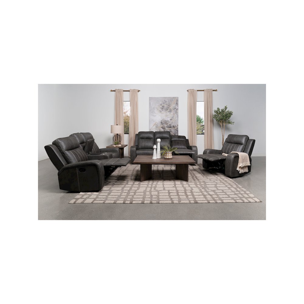 Raelynn Upholstered Track Arm Motion Loveseat Grey