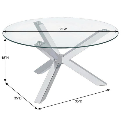 Round Tempered Glass Top Coffee Table Chrome Frame with Plastic Glide Base