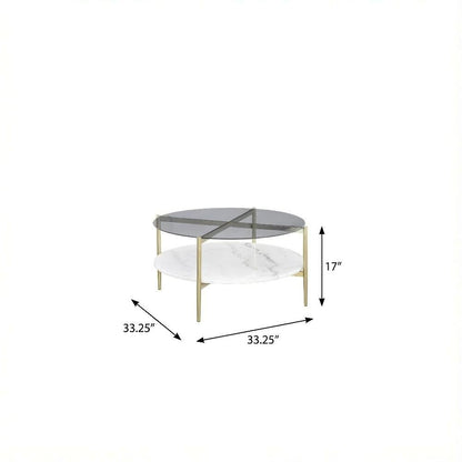 3-Piece Gold Round Coffee and End Table Set, Plastic Glide, Contemporary Design