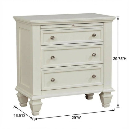 Cream White Bedroom Nightstand with 3 Drawers and Coastal Style