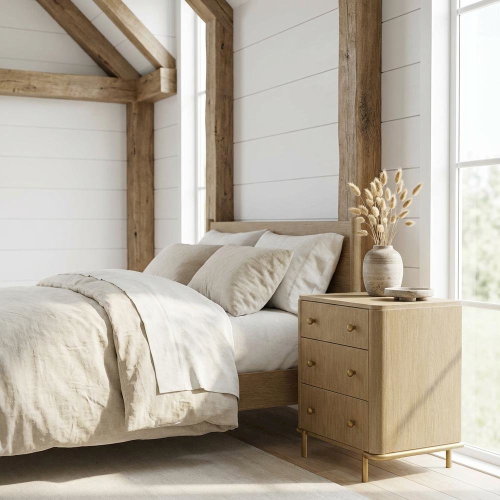 Sand Wash Finish Nightstand with 3 Drawers and Coastal Style