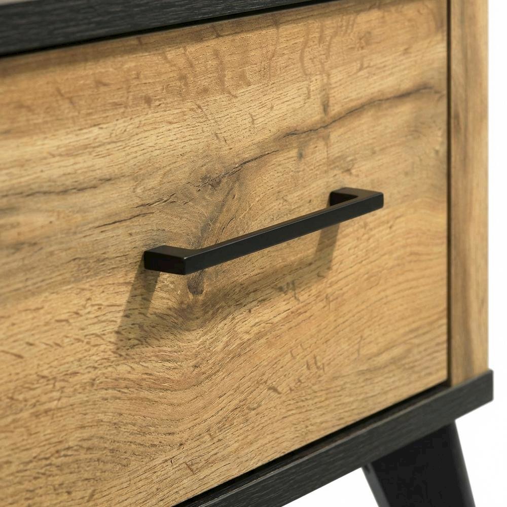 Natural Pine Nightstand with 2 Drawers and Mid-Century Modern Design