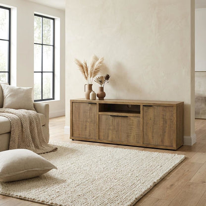 TV stand with Engineered Wood and Walnut Veneers, Farmhouse Style