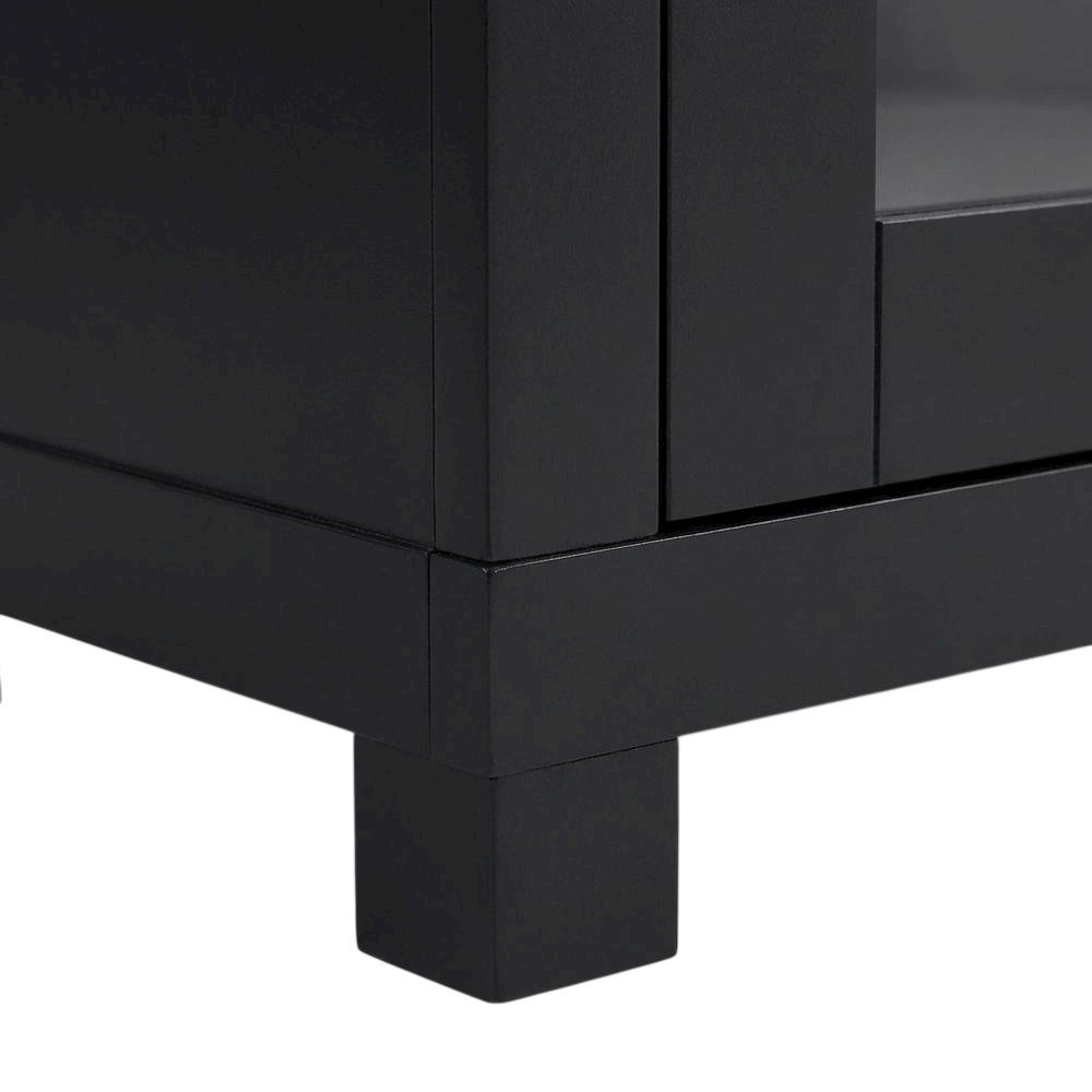 Black engineered wood TV stand, 4 doors, modern design,, durable materials
