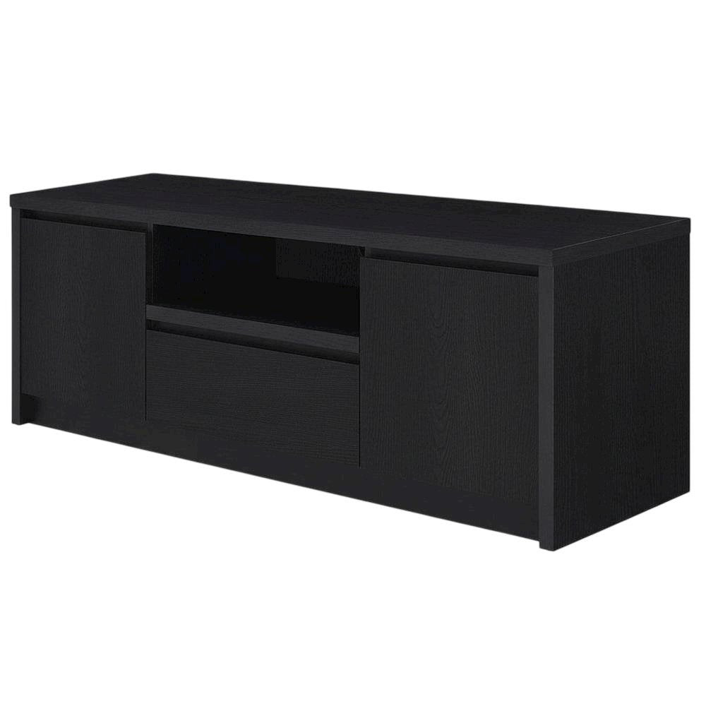 Black 2-Door TV Stand Media Console with Contemporary Style and Engineered Wood