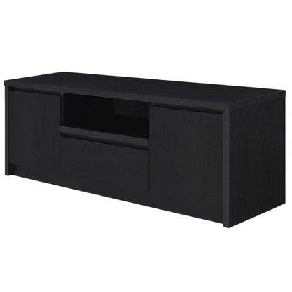 Black 2-Door TV Stand Media Console with Contemporary Style and Engineered Wood