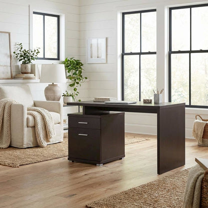 Contemporary Cappuccino Office Desk With 2 Drawers And Rectangular Top