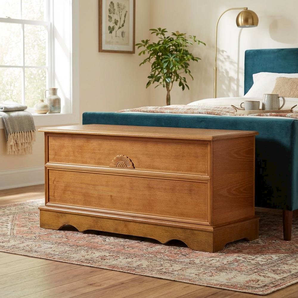 Honey Color Cedar Chest Wooden Storage Trunk Blanket Chest Hope Chest