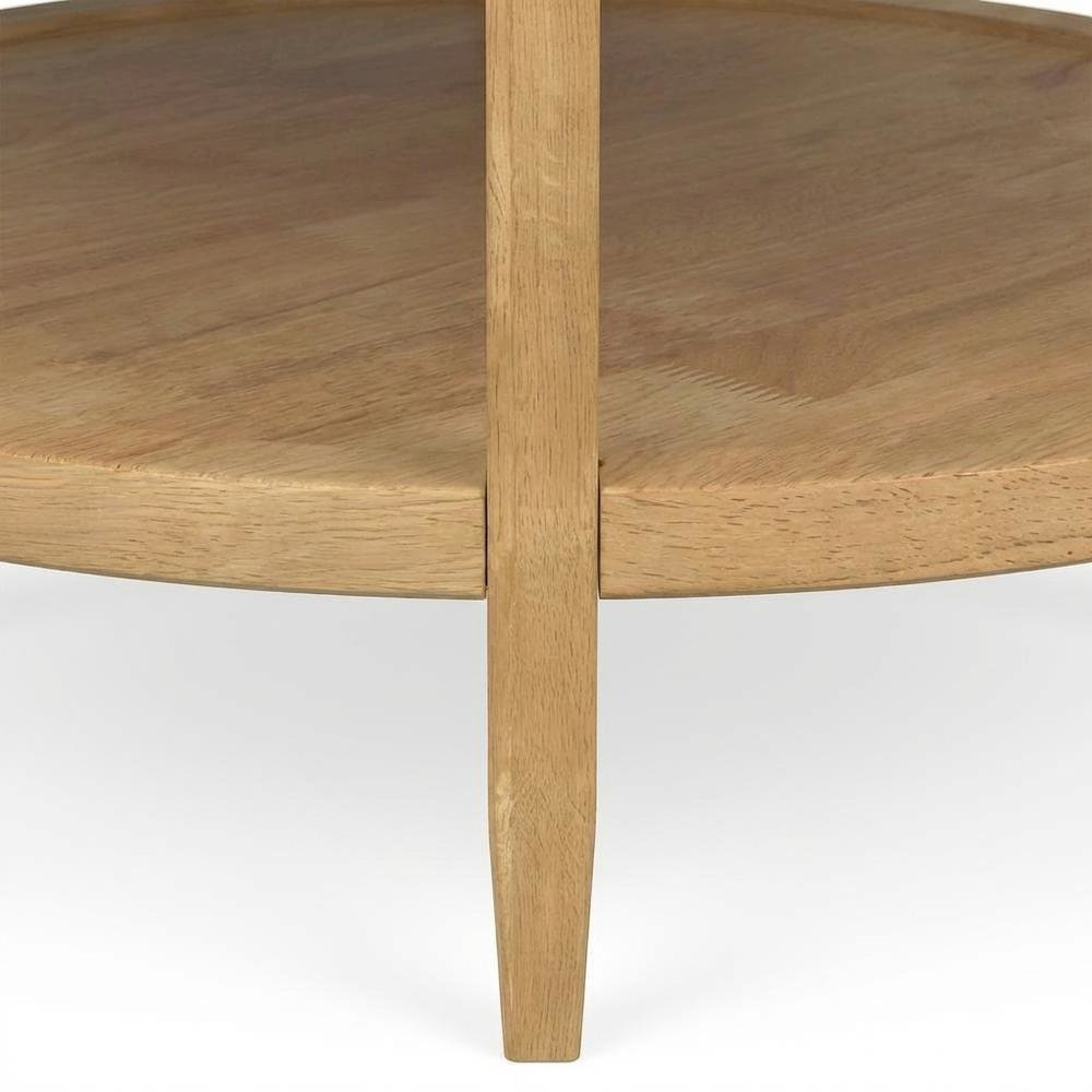 Round Maple Brown Solid Wood Coffee Table with Transitional Style