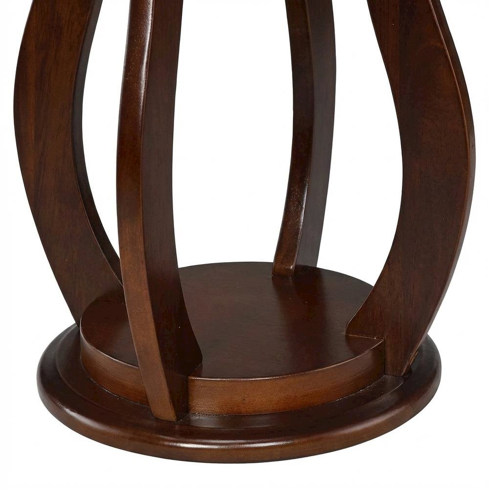 Brown Pedestal 18 Inch Side Table - Faux Marble End Table for Living Room Accent