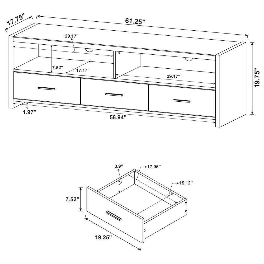 Alton 3-drawer Engineered Wood 62" TV Stand Black Oak