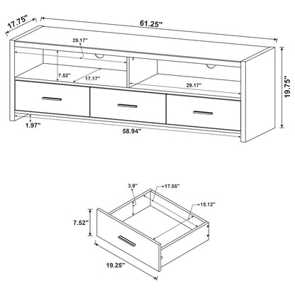Alton 3-drawer Engineered Wood 62" TV Stand Black Oak