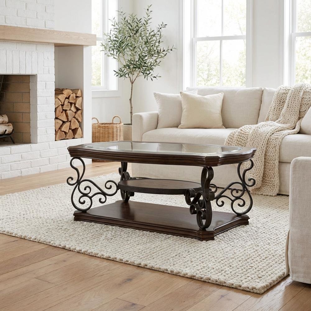 Dark Merlot 2-Piece Glass Top Coffee and End Table Set with Rectangular Design