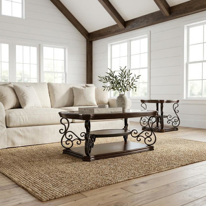 Dark Merlot 2-Piece Glass Top Coffee and End Table Set with Rectangular Design